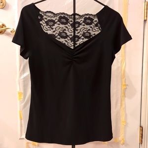 No Name Black Poly Top with Laced Neck and Cleavage